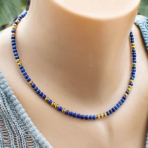 Gold Lapis Lazuli Necklace • Lapis Choker • Blue & Gold Lapis Bead Necklace • Handmade Lapis Necklace • Anniversary Gift For Her • SD50