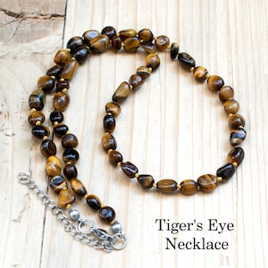 Tiger&#39;s Eye Bead Necklace • Hand Knotted Artisan Tigers Eye Necklace with Irregular Gemstone Beads • Gold Brown Stone Necklace • SD35