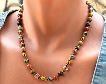 Colorful Native American Navajo Honeybee Jasper Sterling Silver Necklace Colorful Native American Navajo Honeybee Jasper Sterling Silver Necklace