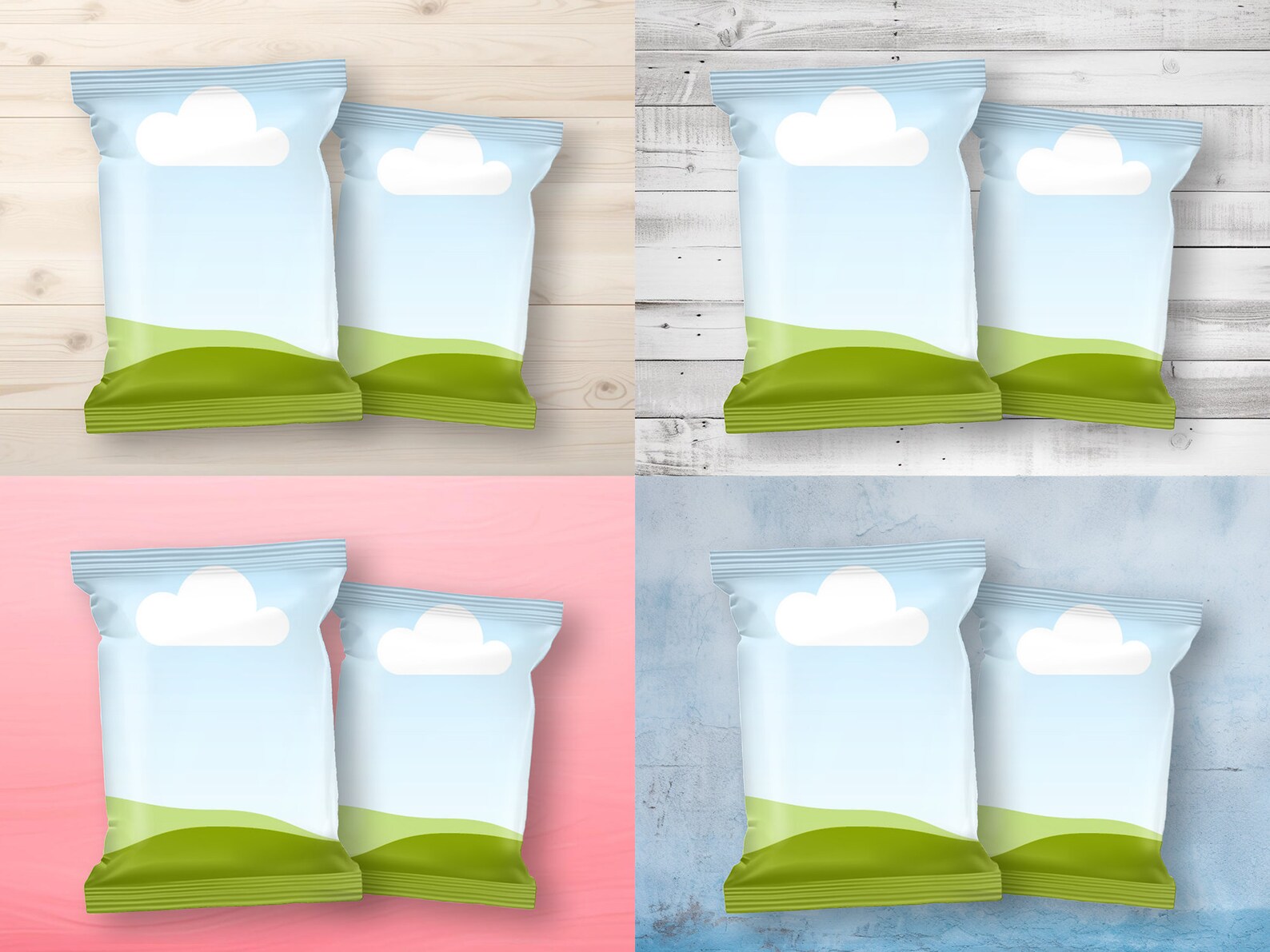 Chip Bag Smart Mock up Canva Drag and Drop Template 12 Backgrounds
