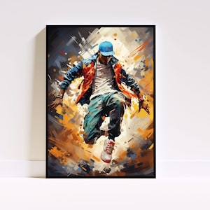 Hip Hop Wall Art for Rappers, Printable music poster, Digital Poster Framed, Breakdance Instant Download Poster, Youth Digital Rap Art