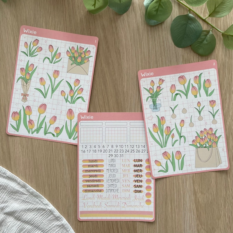 Planches de stickers thème Tulipes Autocollants pour bullet journal, planner, scrapbooking, art journal, carterie 3 - Toutes