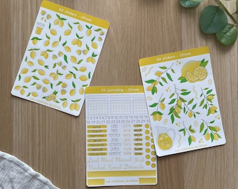 Planches de stickers thème "Citrons" - Autocollants pour bullet journal, planner, scrapbooking, art journal, carterie