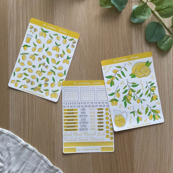 Planches de stickers thème "Citrons" - Autocollants pour bullet journal, planner, scrapbooking, art journal, carterie