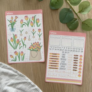 Planches de stickers thème Tulipes Autocollants pour bullet journal, planner, scrapbooking, art journal, carterie 2 - La 2 et journal