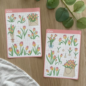 Planches de stickers thème Tulipes Autocollants pour bullet journal, planner, scrapbooking, art journal, carterie 2 - La 1 et la 2