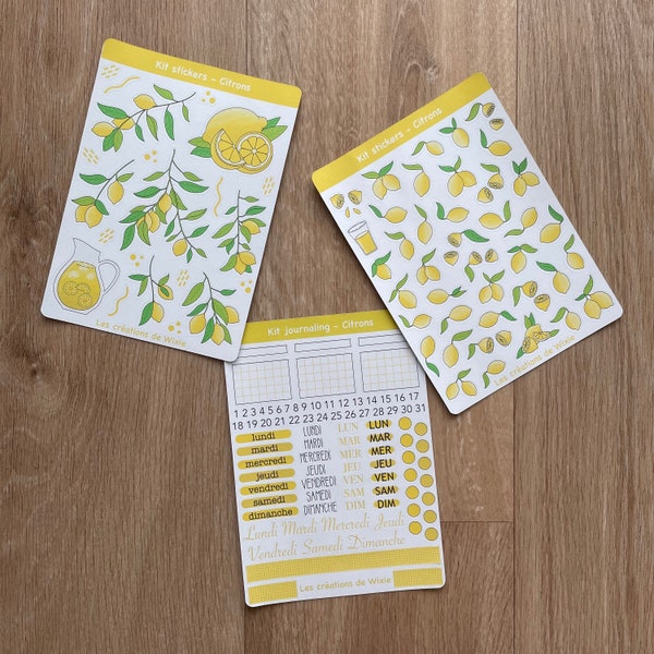 Planches de stickers thème "Citrons" - Autocollants pour bullet journal, planner, scrapbooking, art journal, carterie