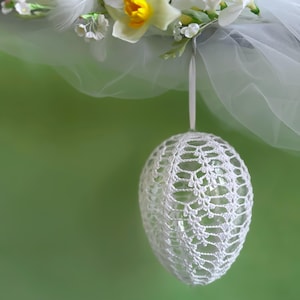 Handgemaakt gehaakt kant paaseiornament, wit lentedecor, hangende decoratie