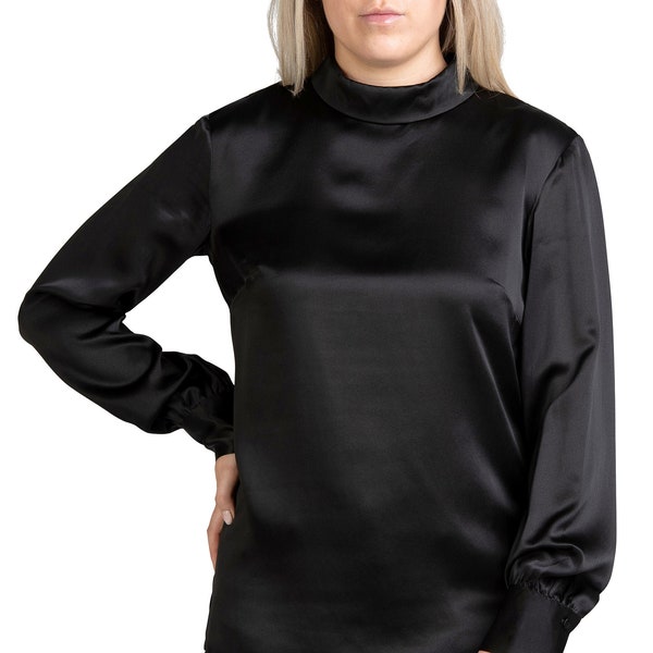 Seidenbluse Satinoseta Bluse aus 100% Seide für Damen von Posh Gear langärmlig mit Stehkragen