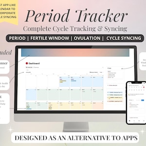 Dashboard del calendario di sincronizzazione del ciclo / monitoraggio del ciclo di Notion (download digitale)