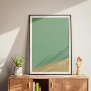 Minimalist Swimming Couple Beach Poster – Serene Teal Waters & Sandy Shore Wall Art,  Printable Wall Art, Modern Beach Decor