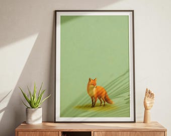 Fox Wall Art Woodland Animal Print – Pastel Forest Fox Poster, Nursery & Living Room Decor