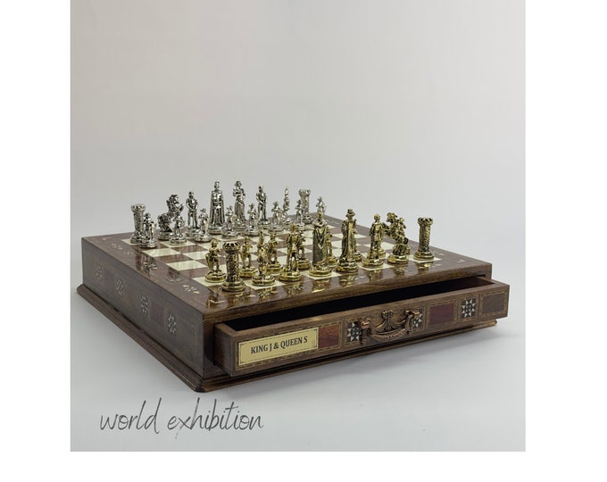 Handmade Chess Set with Board Themed Chess Pieces Handmade Chess Board with Drawer Chess Sets Luxury Wooden Chess Set with Chess Pieces