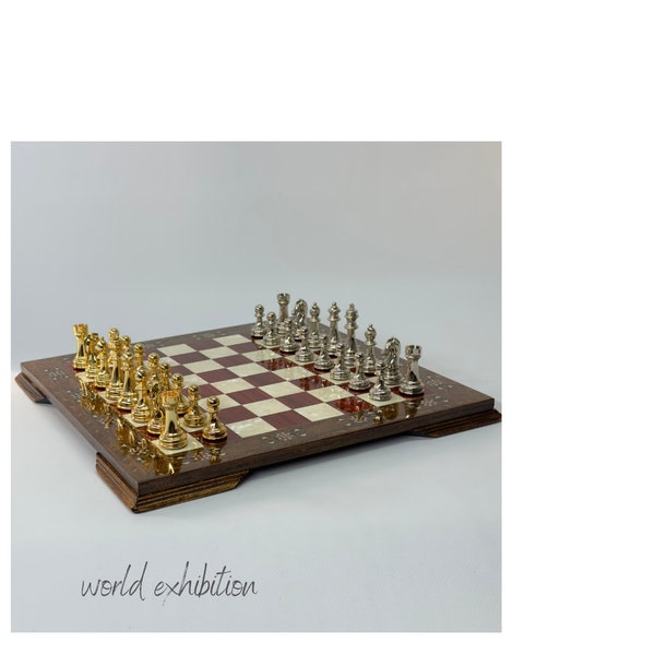 Handmade Wooden Chess Set, Luxury Decorative, Metal Theme Chess Pieces, Mother of Pearl Board, Chess Sets Wooden
