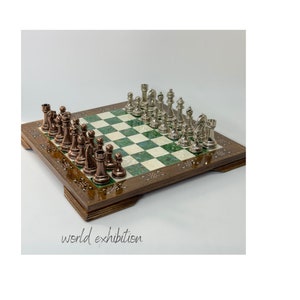 20.5 Inches Istanbul Chess Set Walnut - Mother of Pearl inlaid Chess B –  Craftsoy