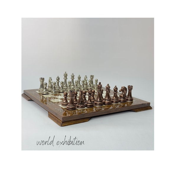 Handmade Wooden Chess Set, Luxury Decorative, Metal Theme Chess Pieces, Mother of Pearl Board, Chess Sets Wooden