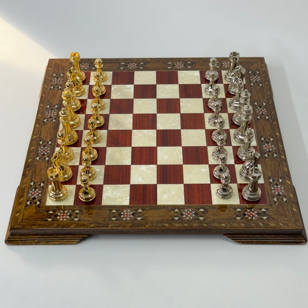 Handmade Wooden Chess Set, Luxury Decorative, Metal Theme Chess Pieces, Mother of Pearl Board, Chess Sets Wooden
