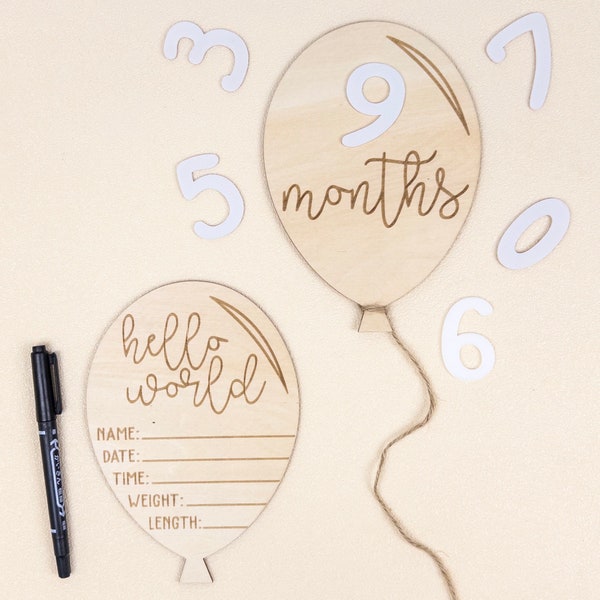 Wooden Baby Milestone Cards | Hot Air Balloon | Custom Milestone Set | Interchangeable Milestone Cards, Wood Baby Monthly Milestone Markers