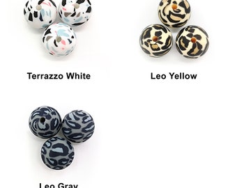 5 Silikon Perlen 12mm in 3 verschiedenen Mustern für Schnullerketten, Greiflinge, Beißringe Silikonperlen