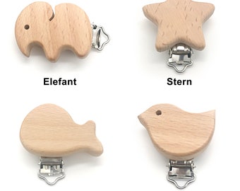 Holzclip Baby Holz Buche Verschiedene Motive Schnullerkette Kinderwagenkette