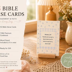 53 Bible Verse Cards with Wood Stand, Encouragement Scripture Set
