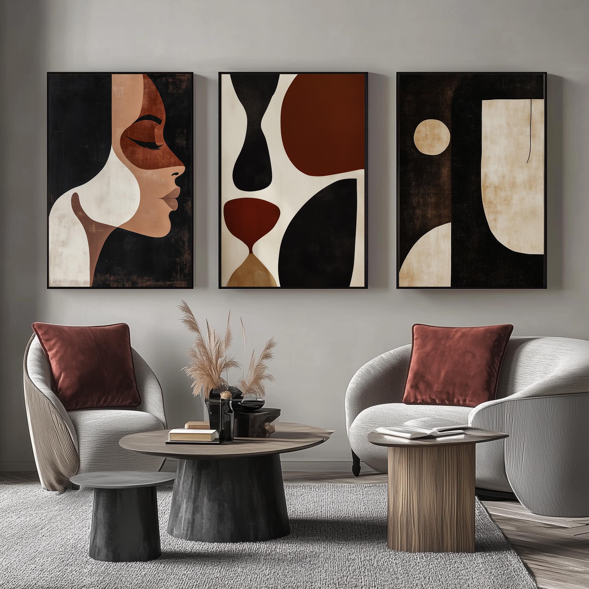 Bauhaus Style Abstract Silhouette Art Prints: Modern Gallery Wall Set ...