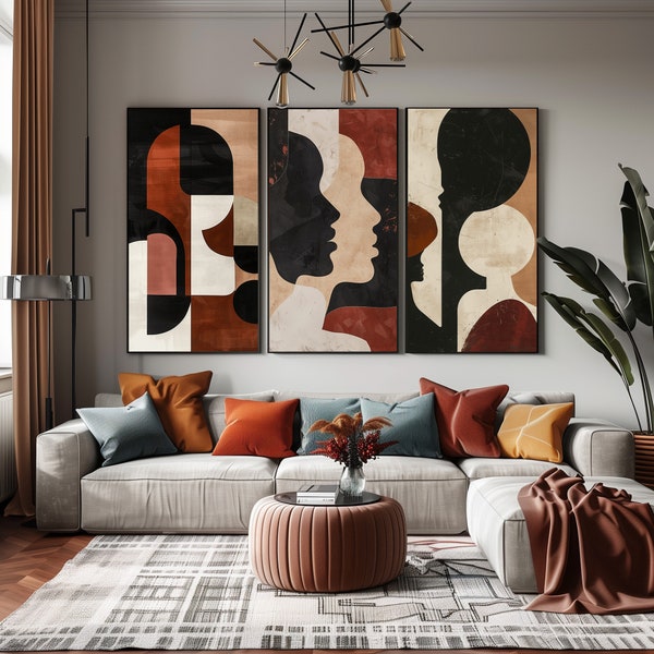 African Wall Art Set of 5 Printable, Abstract Silhouette Art Prints, Red and Beige Modern Art, Luxurious Wall Art Prints, Abstract Geometric