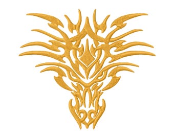 Diseño de bordado de cabeza de dragón tribal: estilo tatuaje (descarga instantánea)