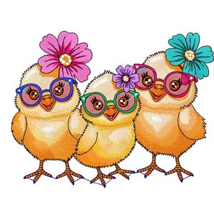Cute Chick Trio Embroidery Design – Funny Spring Baby Chicken Digital File for Machine Embroidery, Spring Easter Machine Embroidery File