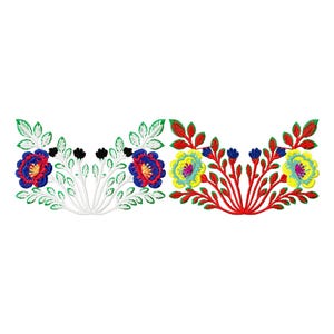 Floral Border Embroidery Design – Folk Flower Motif – Colorful Floral Machine Embroidery Pattern – Boho Border Embroidery