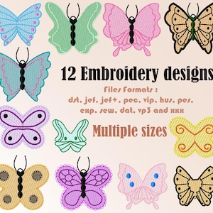 Schmetterling Stickmuster-Bundle – 12 Stickmuster für die Stickmaschine – verschiedene Größen – Niedliches Schmetterling Stickmuster – digitale Dateien für Stickrahmen