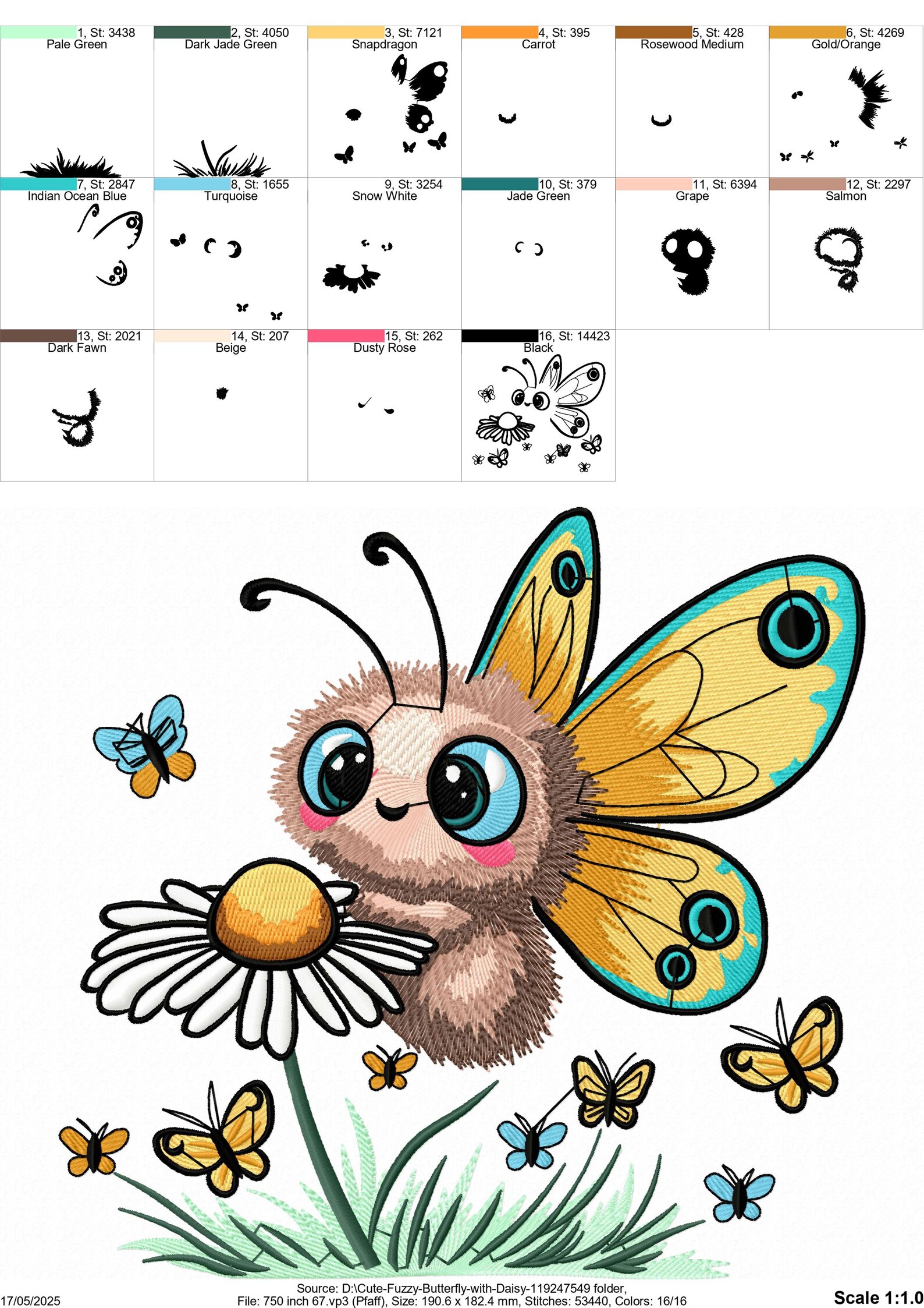 Cartoon Butterfly Embroidery Toddler Girls Warm Trousers main image 0