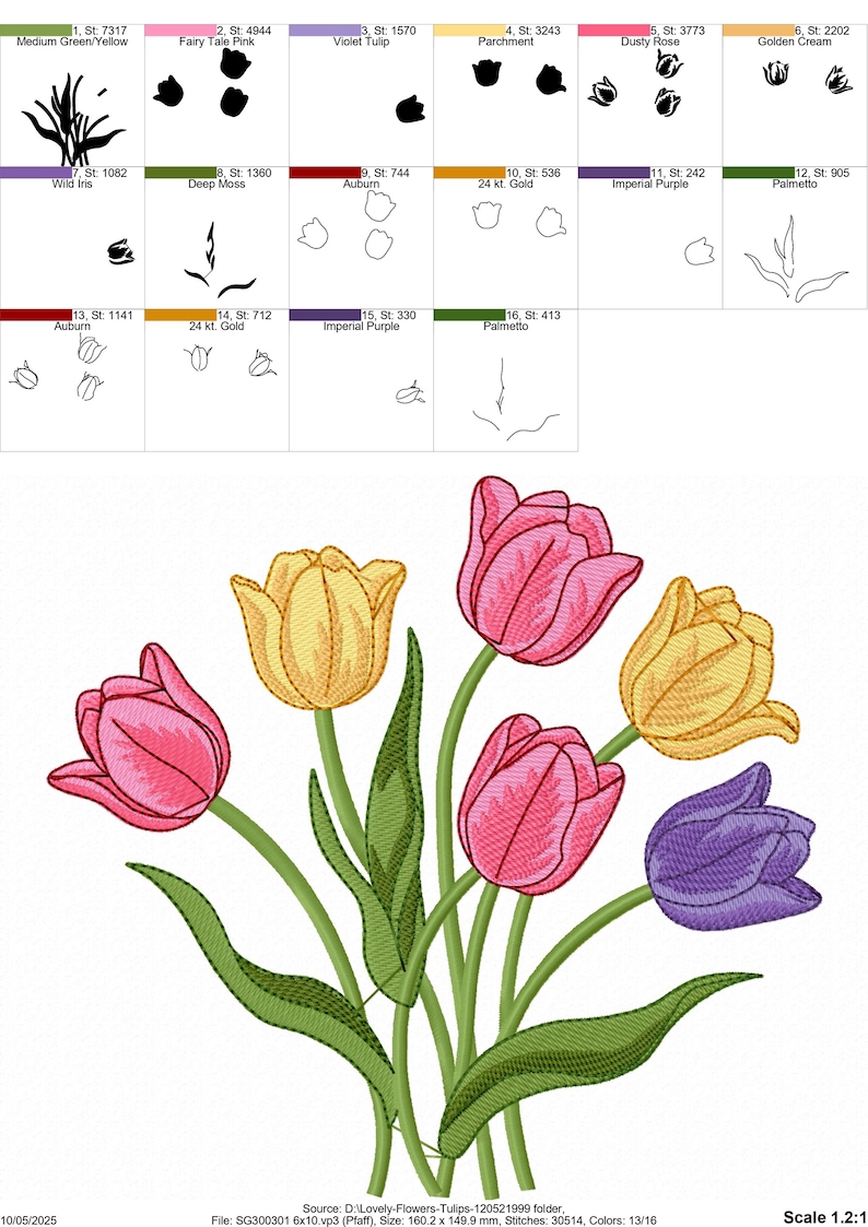 Tulip Flower Embroidery Design: Spring Floral Pattern (digital File) - Etsy