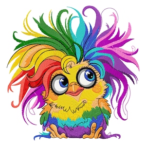 Rainbow Chick Embroidery Design – Colorful Baby Bird Machine Embroidery File – Cute Cartoon Animal Instant Download