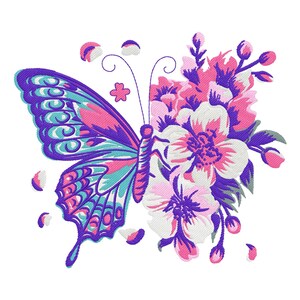 Butterfly Floral Embroidery Design - Instant Download - Colorful Machine Embroidery Pattern - Hoop Art File for Spring & Nature Lovers