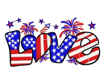 Motif de broderie USA Love - Feux d'artifice du 4 juillet (téléchargement instantané)