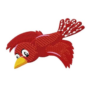 Disegno da ricamo a macchina con uccello rosso in volo - File da ricamo a macchina con cardinale dei cartoni animati - Download immediato - Formati multipli
