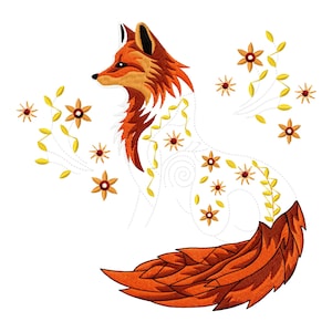 Floral Fox Embroidery Design – Elegant Fox Machine Embroidery File – Digital Download – Woodland Animal Pattern