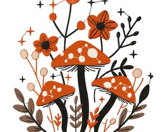Mushroom Embroidery Design: Floral Boho Nature Pattern (Digital Download