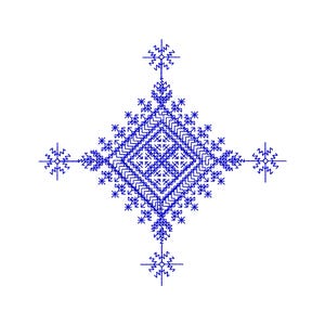 Puede incluir: Un diseño geométrico azul con una forma cuadrada en el centro y cuatro cuadrados más pequeños en cada esquina. El diseño está formado por una serie de líneas y puntos.