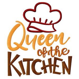Queen of the Kitchen Embroidery Design – Funny Chef Quote – Digital Machine File – Instant Download for Kitchen Décor