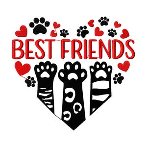 Best Friends Pet Paws Heart Embroidery Design - Cat & Dog Paw Print Machine Embroidery File - Instant Download - Multiple Sizes and Formats