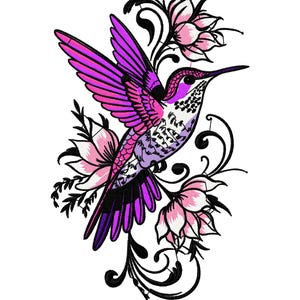 Floral Hummingbird Embroidery Design: Machine Embroidery File (Instant Download)