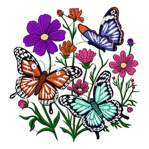 Butterflies Wildflowers Embroidery Design | Floral Machine Embroidery File | Spring Butterfly Pattern | Instant Download