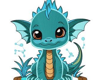 ベビードラゴンの刺繍デザイン - ファンタジーアップリケパターン（デジタルダウンロード）