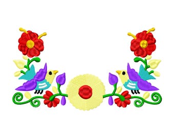 Diseño de bordado a máquina de pájaros y flores bohemios (descarga digital)