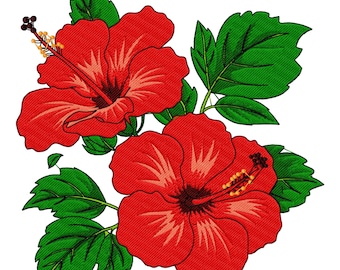 Hibiscus Flower Embroidery Design – Tropical Floral Machine Embroidery Pattern – Instant Download – Multiple Sizes