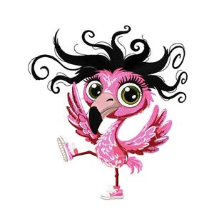 Funky Flamingo Embroidery Design with Wild Hair – Digital Machine Embroidery File – Instant Download – Multiple Sizes – DST PES VP3