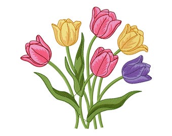 Tulip Flower Embroidery Design: Spring Floral Pattern (Digital File)