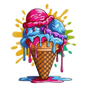 Schmelzende Eistüte Stickdatei – Sommer Eistüte – Maschinenstickdatei – Eis Stickmuster